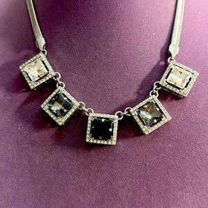 White House Black Market Silvertone Crystal Statement Necklace